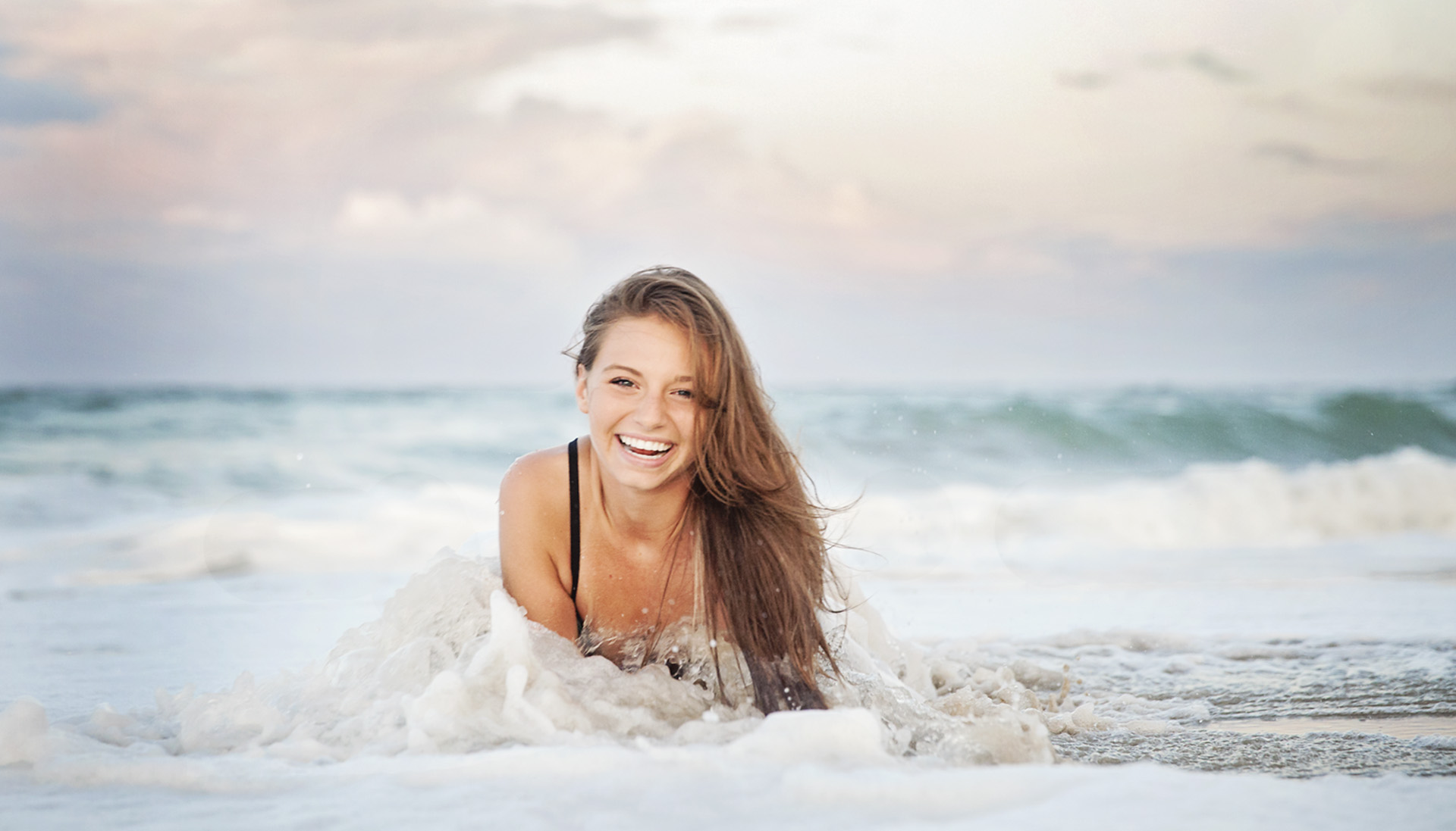 senior girl portrait in the ocean, Outer Banks, NC